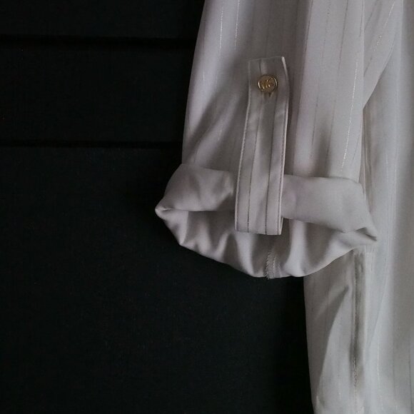 Michael Kors | Pinstripe Shirt in Off-White w Gold - Picture 2 of 4